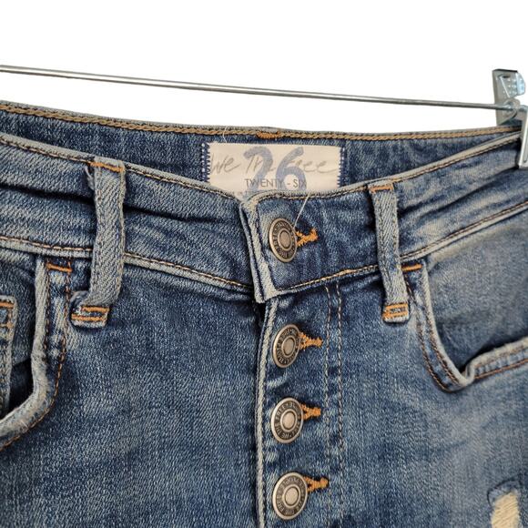 Free People Button Fly Sabrina Distress High Rise Super Skinny Jeans Women Sz 26 - Picture 6 of 7